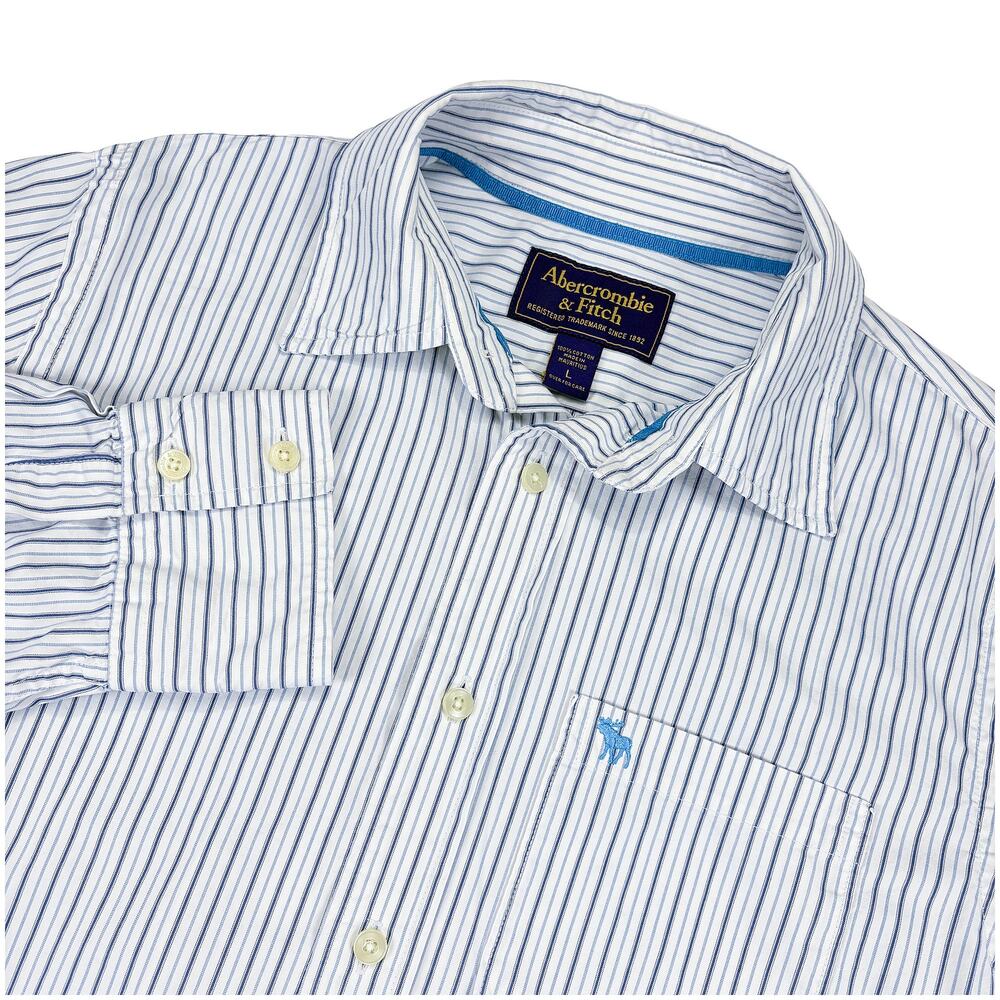 Y2K Abercrombie & Fitch Mens Button Down Shirt L White Blue Stripe VTG 2000s
